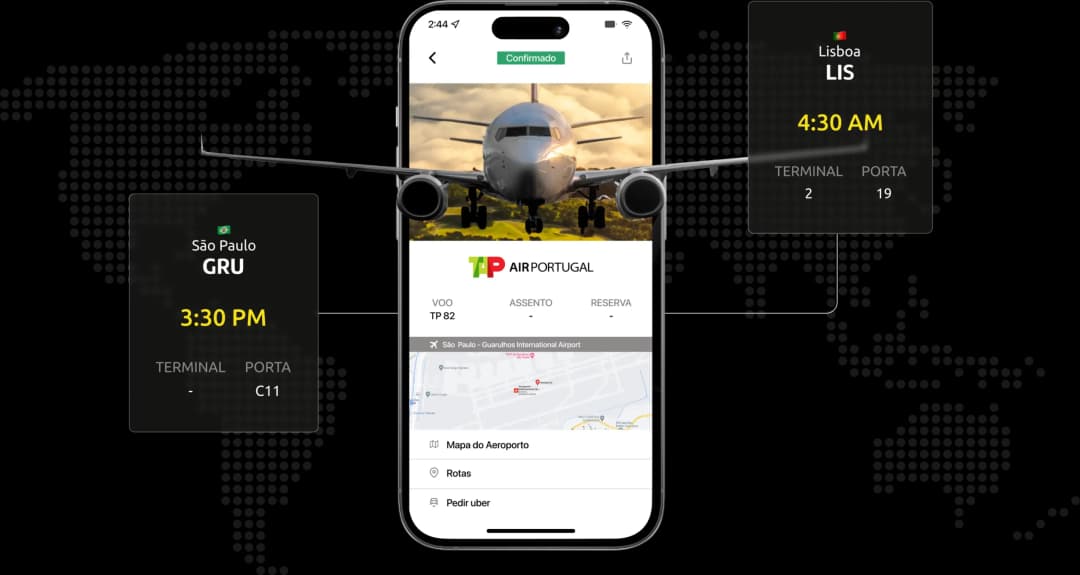App Meu Agente no iPhone — tela de itinerário de viagem